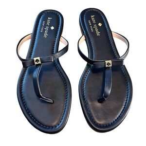 kate spade Navy Blue Leather Tatum Sandals Flip Flops with Spade and Bow Size 7